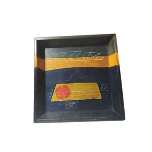 Reut Shahar Kakadu Wood Rustic Painted TRAY Folk Art 13"X 13"X 2.5"